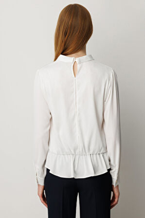 Ekol Kadın Sırtı Dantelli Yırtmaç Detaylı Bluz 3025 Ekru