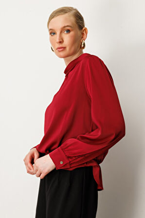 Ekol Kadın Sırtı Dantelli Yırtmaç Detaylı Bluz 3025 Bordo