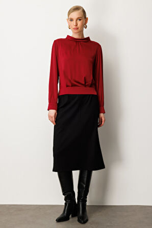 Ekol Kadın Sırtı Dantelli Yırtmaç Detaylı Bluz 3025 Bordo