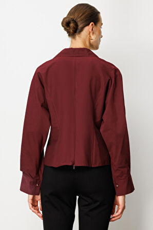 Ekol Kadın Önü Drapeli Kruvaze Gömlek 3043 Bordo