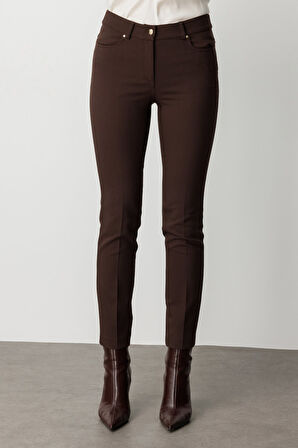 Ekol Kadın Dar Paça Kumaş Pantolon 1007 Kahverengi