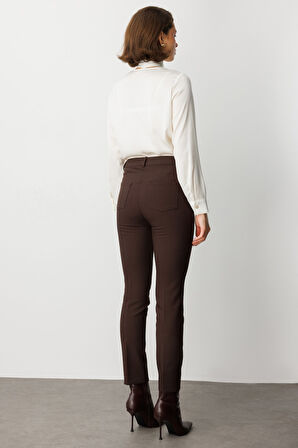 Ekol Kadın Dar Paça Kumaş Pantolon 1007 Kahverengi