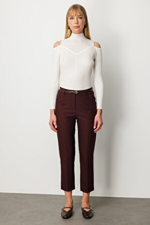 Ekol Kadın Duble Paça Kemerli Pantolon 1003 Bordo