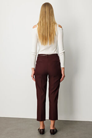 Ekol Kadın Duble Paça Kemerli Pantolon 1003 Bordo