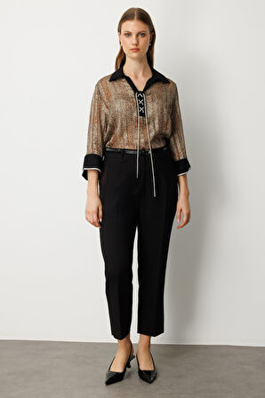 Ekol Kadın Büyük Beden Beli Kemerli Bol Paça Pantolon 1005 Siyah