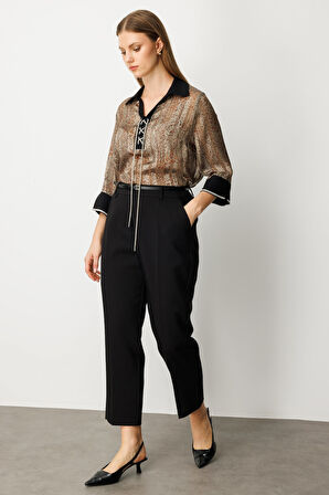 Ekol Kadın Büyük Beden Beli Kemerli Bol Paça Pantolon 1005 Siyah