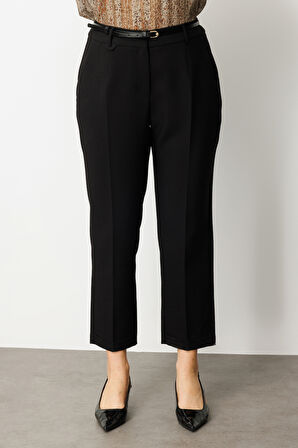 Ekol Kadın Büyük Beden Beli Kemerli Bol Paça Pantolon 1005 Siyah