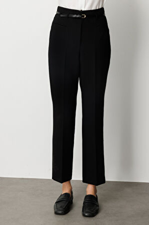 Ekol Kadın Beli Kemerli Boru Paça Pantolon 1001 Siyah