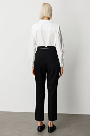 Ekol Kadın Beli Kemerli Boru Paça Pantolon 1001 Siyah