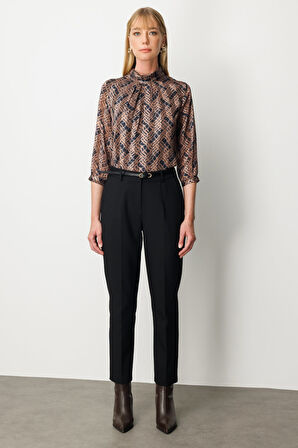 Ekol Kadın Beli Kemerli Dar Paça Pantolon 1013 Siyah