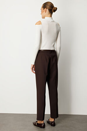 Ekol Kadın Beli Kemerli Dar Paça Pantolon 1013 Kahverengi