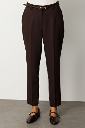 Ekol Kadın Beli Kemerli Dar Paça Pantolon 1013 Kahverengi