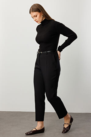 Ekol Kadın Büyük Beden Beli Kemerli Dar Paça Pantolon 1015 Siyah