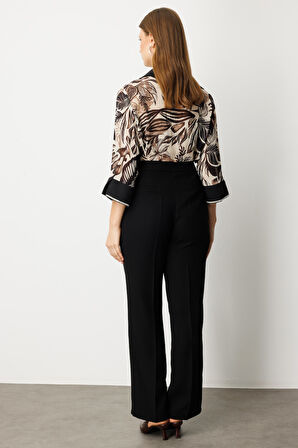 Ekol Kadın Büyük Beden Bol Paça Krep Pantolon 1033 Siyah