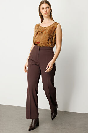 Ekol Kadın Büyük Beden Bol Paça Krep Pantolon 1033 Kahverengi