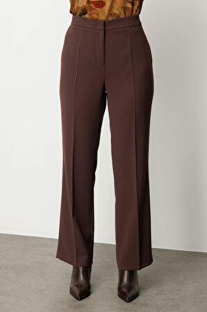 Ekol Kadın Büyük Beden Bol Paça Krep Pantolon 1033 Kahverengi