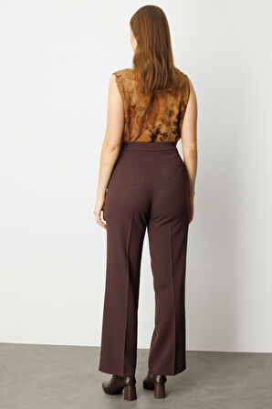 Ekol Kadın Büyük Beden Bol Paça Krep Pantolon 1033 Kahverengi