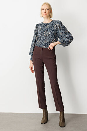 Ekol Kadın Dar Paça Krep Pantolon 1029 Kahverengi