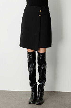 Ekol Kadın Asimetrik Kesim Süs Düğmeli Mini Etek 2007 Siyah