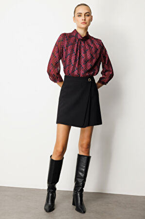 Ekol Kadın Beli Broşlu Şort Etek 2017 Siyah