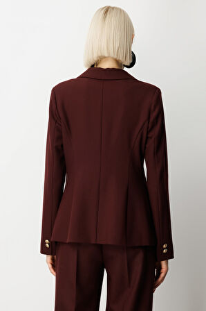 Ekol Kadın Omzu Vatkalı Düğme Aksesuarlı Ceket 5017 Bordo