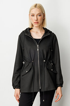 Ekol Kadın Kapüşonlu Kapak Cepli Trenç 7043 Siyah