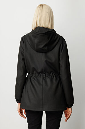 Ekol Kadın Kapüşonlu Kapak Cepli Trenç 7043 Siyah