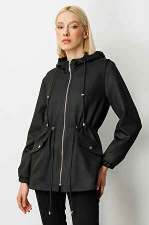 Ekol Kadın Kapüşonlu Kapak Cepli Trenç 7043 Siyah