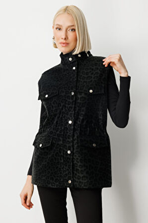 Ekol Kadın Peluş Astarlı Kapak Cepli Yelek 8503 Black