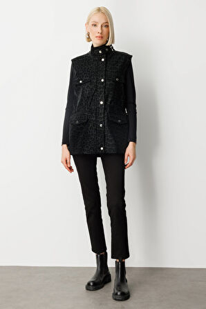 Ekol Kadın Peluş Astarlı Kapak Cepli Yelek 8503 Black