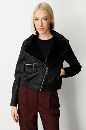 Ekol Kadın Peluşlu Güderi Mont 8011 Siyah