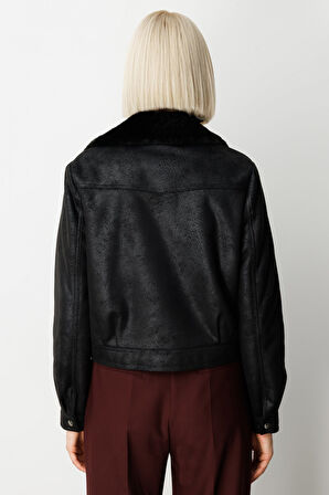 Ekol Kadın Peluşlu Güderi Mont 8011 Siyah