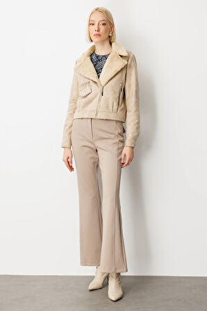 Ekol Kadın Peluşlu Güderi Mont 8011 Kum