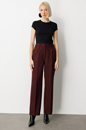 Ekol Kadın Yüksek Bel Bol Paça Pantolon 5019 Bordo