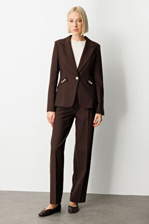 Ekol Kadın Yüksek Bel Bol Paça Pantolon 5019 Kahverengi