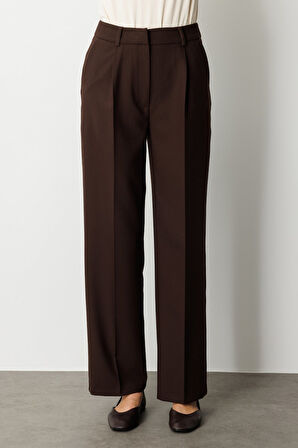 Ekol Kadın Yüksek Bel Bol Paça Pantolon 5019 Kahverengi