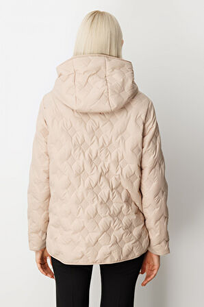 Ekol Kadın Kapüşonlu Şişme Mont 6601 Bej