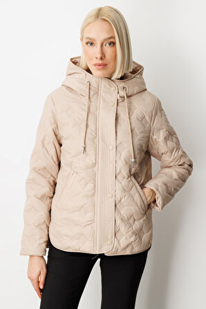 Ekol Kadın Kapüşonlu Şişme Mont 6601 Bej