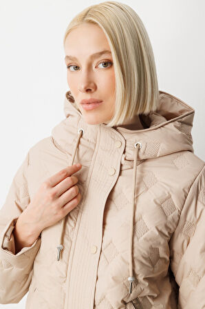 Ekol Kadın Kapüşonlu Şişme Mont 6601 Bej