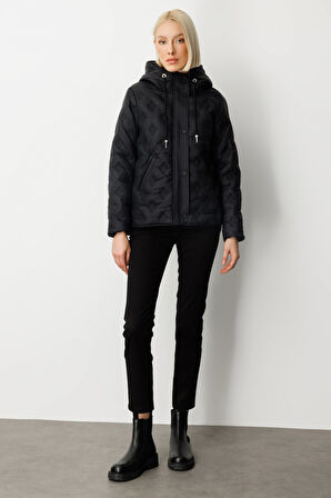 Ekol Kadın Kapüşonlu Şişme Mont 6601 Siyah