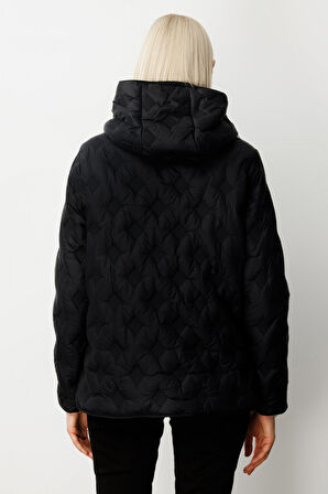 Ekol Kadın Kapüşonlu Şişme Mont 6601 Siyah