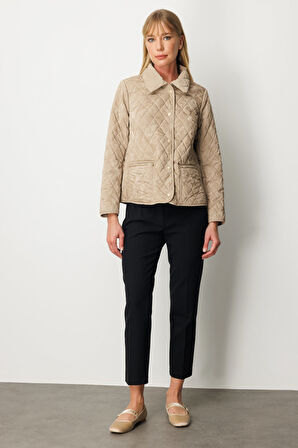 Ekol Kadın İçi Polarlı Kapitone Mont 6603 Bej