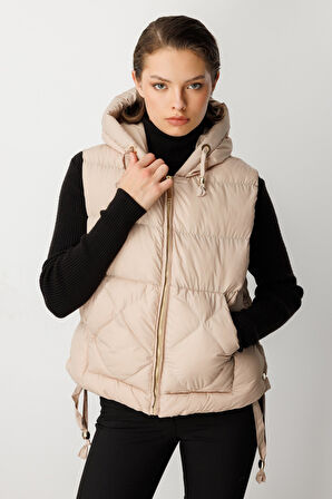 Ekol Kadın Kapüşonlu Şişme Yelek 8581 Bej