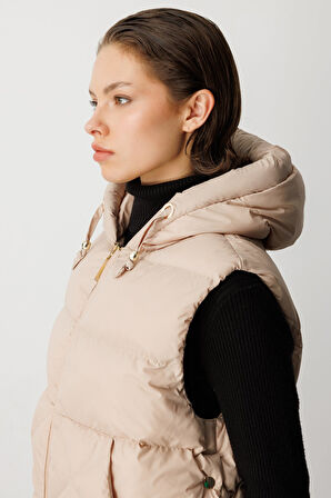 Ekol Kadın Kapüşonlu Şişme Yelek 8581 Bej