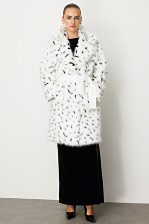 Ekol Kadın Kruvaze Yaka Benekli Kürk 6105 Ekru