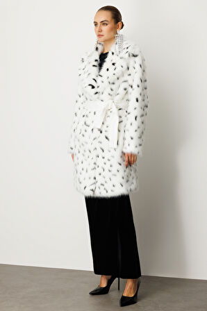 Ekol Kadın Kruvaze Yaka Benekli Kürk 6105 Ekru