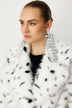 Ekol Kadın Kruvaze Yaka Benekli Kürk 6105 Ekru