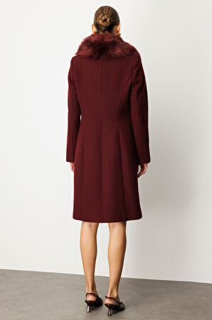 Ekol Kadın Yakası Kürklü Kapak Cepli Kaban 6065 Bordo