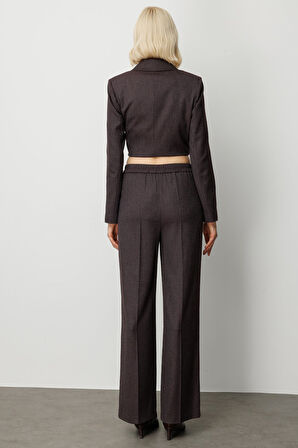 Ekol Kadın Simli Kumaş Wide Leg Pantolon 5171 Bordo