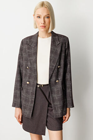 Ekol Kadın Ekoseli Kapak Cepli Ceket 5173 Bordo